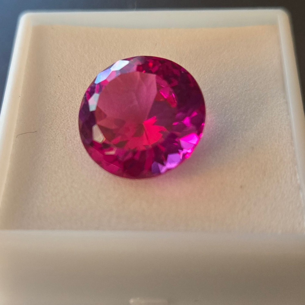 10.20 CT Round Lab Created Sapphire 14mm Loose‎ Gemstone Pink Red New In Box